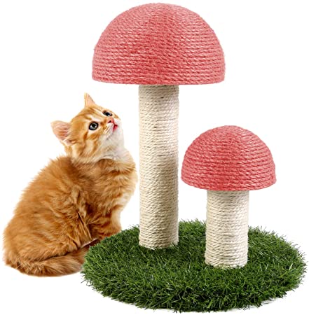 Odoland Cat Scratching Post - Mushroom Natural Durable Sisal Board Scratcher for Kitty’s Health and Good Behavior, Furniture Scratch Deterrent Accessories for Cats