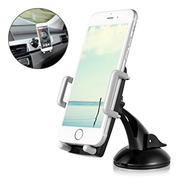 Car Mount, Emelon Universal 2-in-1 Windshield/Dashboard Car Phone Mount Cradle for smartphones or GPS devices 2-3.7" width (Black)