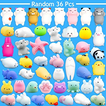 Mochi Mini Squishies, FLY2SKY 36 Pcs Random Mochi Animals Squishies Toys Soft Squeeze Toys Kawaii Squishy Cat Stress Reliever Anxiety Toys Panda Seal Polar Bear Fox Rabbit Cat Claw and More Squishies