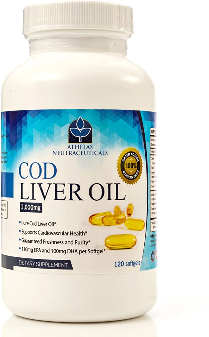 Cod Liver Oil Capsules - Premium Certified Pure and Fresh - Triple Strength - Heart Healthy - 120 Softgels - Natural Supplement - 240mg of Omega 3 Fatty Acids - No Fishy Taste!