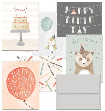 Fanciful Birthday Wishes - 36 Birthday Cards for $9.99- 6 Designs - Blank Cards - Gray Envelopes Included