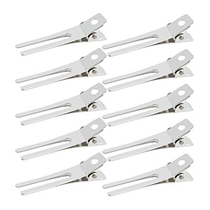50pcs Hairdressing Double Prong Curl Clips, Wobe 1.8" Curl Setting Section Hair Clips Metal Alligator Clips Hairpins for Hair Bow Great Pin Curl Clip, Styling Clips for Hair Salon, Barber, Stylist