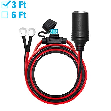[UL Wire]Chanzon Female Cigarette Lighter Outlet 3Ft   Eyelet Terminal Plug Power Supply Cord 12V 16AWG Heavy Duty Cable Accessory 15A Fused DC Power 12 24 Volt Socket for Car Tire Inflator Air Pump