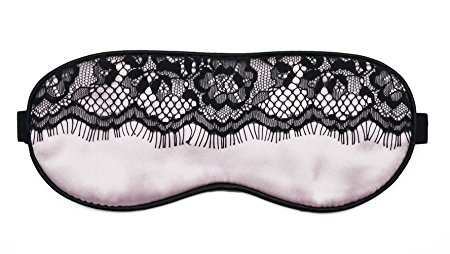 MSSilk Lace Decorated Breathable Pure Silk Sleep Eye Mask with a Bonus Carry Pouch (pink-white)
