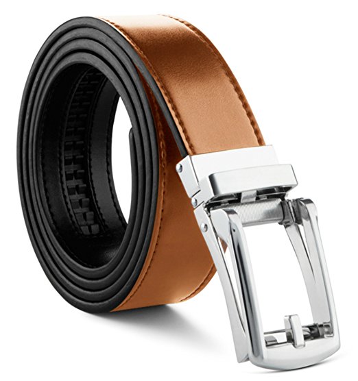 Mens Belt Genuine Leather Ratchet Dress Belt With Automatic Leather Buckle