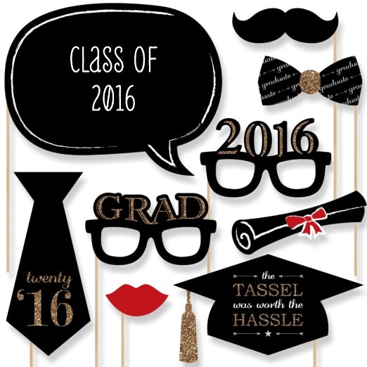 Graduation Party - Gold - Photo Booth Props Kit - 20 Count