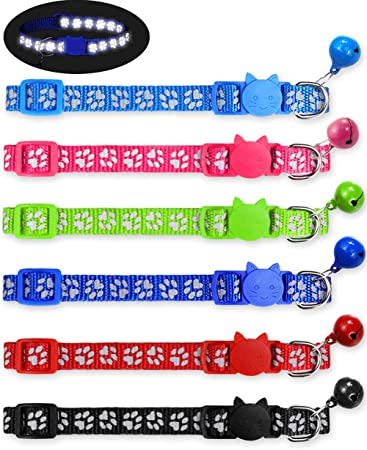 Taglory Reflective Cat Collar Personalized with Name and Number, Cat Collars Breakaway with Bell and ID Tag, 7.5-12.5"