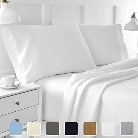 4-Piece Hotel Luxury Bed Sheets - Premium Collection 1800 Series Ultra-Soft Brushed Microfiber Sheet Set - Hypoallergenic - Wrinkle Resistant - Deep Pocket fits upto 16" (King, White)