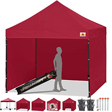 ABCCANOPY Tents Canopy Tent 10 x 10 Pop Up Canopies Commercial Tents Market stall with 4 Removable Sidewalls and Roller Bag Bonus 4 Weight Bags and 10ft Screen Netting and Half Wall,Burgundy