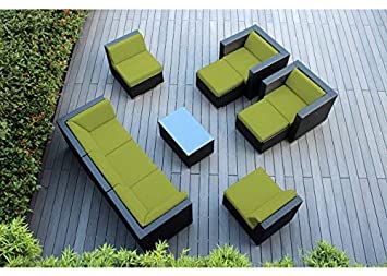Ohana 10-Piece Outdoor Patio Furniture Sectional Conversation Set, Black Wicker with Peridot Cushions - No Assembly with Free Patio Cover