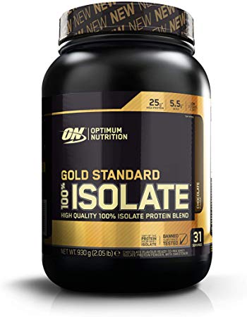 Optimum Nutrition Gold Standard 100 Percent Isolate Whey Protein Powder with BCAAs and Glutamine, Chocolate, 31 Servings, 930 g