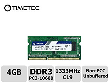 Timetec Hynix IC 4GB DDR3 1333MHz PC3-10600 Non ECC Unbuffered 1.5V CL9 1Rx8 Single Rank 204 Pin SODIMM Laptop Notebook Computer Memory Ram Module Upgrade(High Density 4GB)