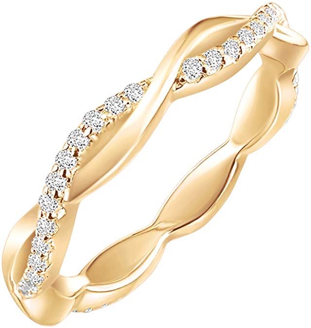PAVOI 14K Gold Plated Sterling Silver Cubic Zirconia Twisted Rope Eternity Band for Women
