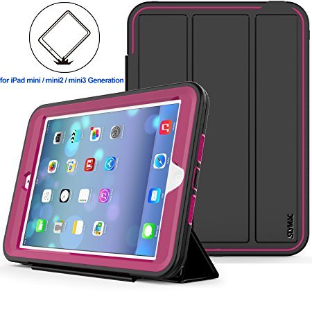 iPad Mini 1 2 3 Case, SEYMAC stock Shockproof Leather Stand case,Smart Cover Case with Auto Wake/Sleep Function for Apple iPad Mini 1st, 2nd and 3rd Generation (Rose)