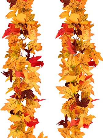 2 Pack Lapogy Fall Maple Leaves Garland 5.8ft Artificial Autumn Foliage Decoration,Hanging Vines Plant Decor for Indoor Outdoor,Colorful Decor for Home Wedding Thanksgiving Halloween Christmas Party