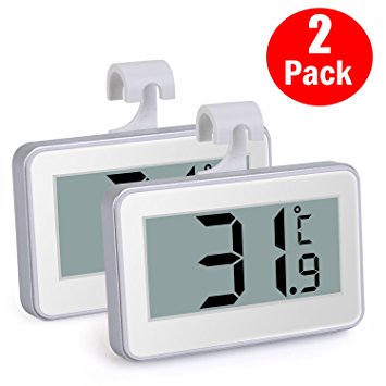 2 Pack Senbowe™ Digital Refrigerator Freezer Room Thermometer / Fridge Thermometer with Big Digits,Large LCD Display Screen, Strong Magnetic,Retractable Stand,Hanging Hook