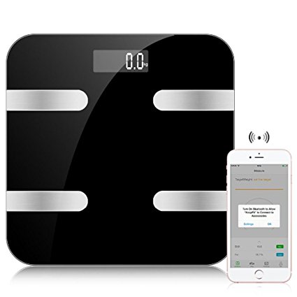 Kingta Bluetooth Smart Body Fat Scale Monitor Body Fat,Scale Body Fat,Total Body Water,Muscle Mass and Bone Mass for Your Family(Black)