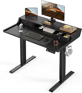 ErGear Electric Standing Desk with Drawers, 40″ x 24″ Gaming Desk with Monitor Stand, C-Clamp Mount Compatible, Home Office Height-Adjustable Desk with Storage Shelf, 4 Preset Heights, Black, EGESD35B