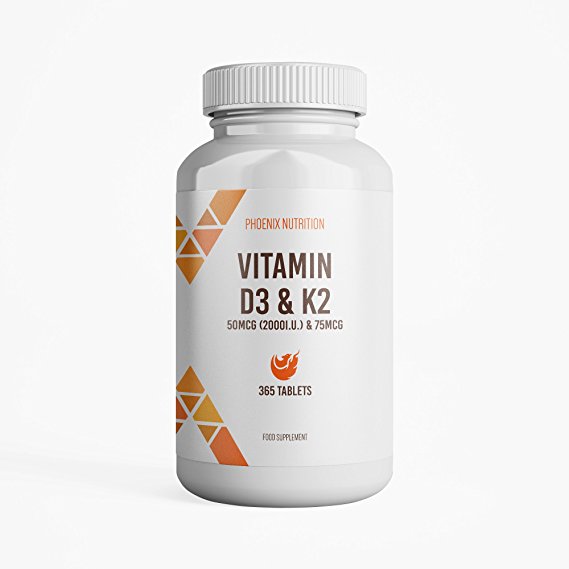 Vitamin D3 & K2 | 365 Tablets - 2,000iu/75mcg by Phoenix Nutrition
