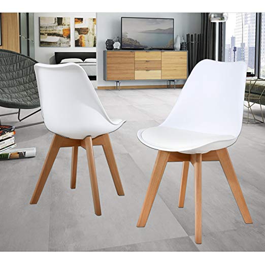 NOBPEINT Eames-Style Mid Century Dining Chairs,Set of 2(White)