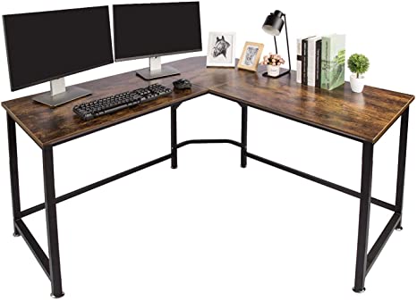 TOPSKY 55" x 55" with 24" Deep L-Shaped Computer Desk Corner Workstation Bevel Edge Design (Rustic Brown)