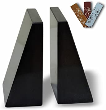 Marble Black Triangular Bookends - Set of 2 Heavy Decorative Bookends Book Stoppers - Home, Office with Non-Skid Bottom - Handcrafted Solid Marble Bookshelf Decor