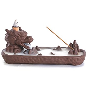 ZINGYOU Dragon Ceramic Backflow Incense Burner with Incense Cones for Home Decor (6.7 x 3.1 x 2.6 (inch))