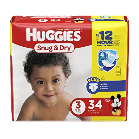 HUGGIES Snug & Dry Diapers, Size 3, 34 Count (Packaging May Vary)