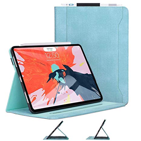 Skycase iPad Pro 11 Case (2018), [Support Apple Pencil Charging] Auto Dormancy Canvas Multi-Angle Viewing Stand Folio Case for Apple iPad Pro 11 inch 2018 Release Version, with Card Holder, Mint Green