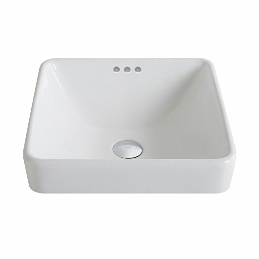 Kraus KCR-281 Modern Elavo Ceramic Square Semi-Recessed Bathroom Sink with Overflow, White