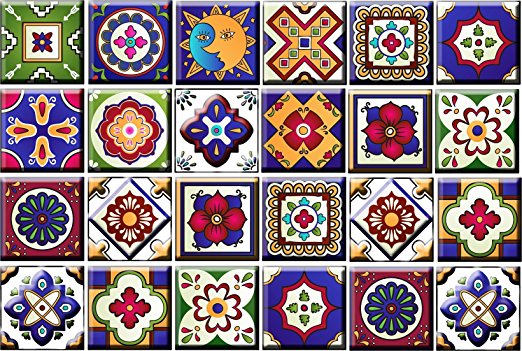 Tile Stickers 24 PC Set Authentic Traditional Talavera Tiles Stickersl Bathroom & Kitchen Tile Decals Easy to Apply Just Peel & Stick Home Decor 6x6 Inch (Kitchen tile stickers M)
