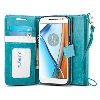 Moto G4 / G4 Plus Case, J&D [Wallet Stand] [Slim Fit] Heavy Duty Protective Shock Resistant Wallet Case for Motorola Moto G4, Moto G4 Plus [NOT COMPATIBLE WITH MOTO G4 PLAY] - Aqua