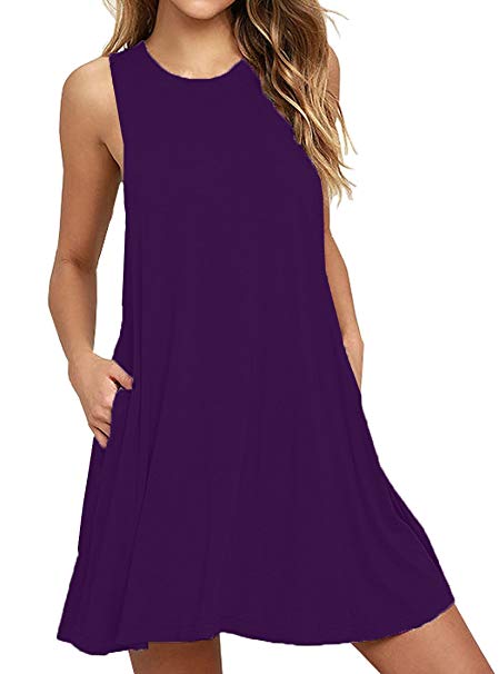 Viishow Women's Sleeveless Pockets Dress Casual Swing T-Shirt Dresses