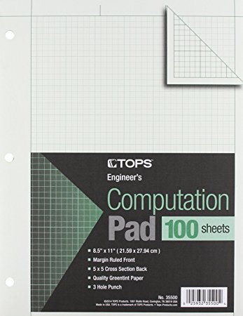 TOPS Engineering Computation Pad, Quad Rule, Letter Size, Green Tint, 100 Sheets per Pad (35500)