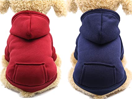 2 Pieces Winter Dog Hoodie Warm Small Dog Sweatshirts with Pocket Cotton Coat for Dogs Clothes Puppy Costume (M)