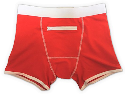 Speakeasy Briefs: Men's Stash Underwear with a Secret Front Pocket (Large, Red)