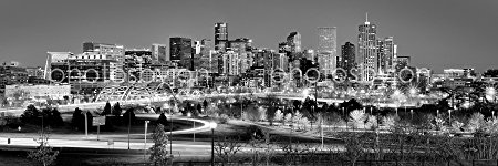 Denver Skyline PHOTO PRINT UNFRAMED DUSK from NW Black & White BW City Downtown 11.75 inches x 36 inches Broncos Photographic Panorama Poster Picture Standard Size