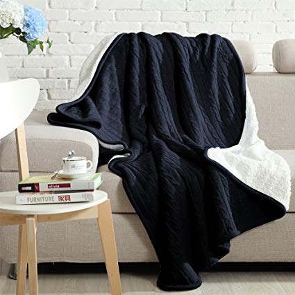 NTBAY All Seasons Collection Super Warm Cable Knit Throw Blanket (60"X 78", Navy)