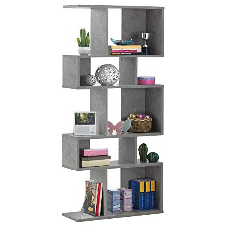 Giantex Freestanding Ladder Bookcase, 5 Cubes Corner Storage Bookshelf, 5-Layer Shelves Closet Organizer Rack Display Cabinet (Gray)