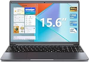 SGIN Laptop 15.6 Inch 12GB RAM 512GB SSD Storage, 1080P Display Full HD Laptop, Celeron N5095, Full Size Keyboard, 2xUSB 3.0, Dual Band WiFi (Gray)