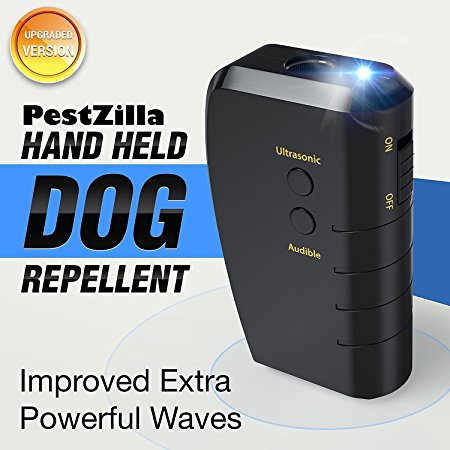 PestZilla Handheld Dog Repellent and Trainer with White LED Flashlight / Pocket size Ultrasonic Dog Deterrent and Bark Stopper   Dog Trainer Device [UPGRADED VERSION]