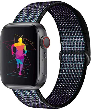 INTENY Sport Band Compatible with Apple Watch 38mm 40mm 42mm 44mm, Soft Lightweight Breathable Nylon Sport Loop, Strap Replacement for iWatch Series 4, Series 3, Series 2, Series 1