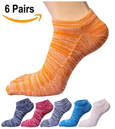 HONOW Women's Low Cut Toe Socks Ankle Cotton Running Socks(Pack of 6)
