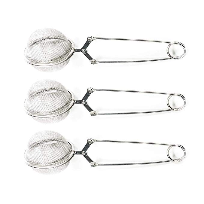 Snap Ball Tea Strainer with Handle for Loose Leaf Tea and Mulling Spices Stainless Steel Strainer Perfect Pincer Tea Ball Tea Infuser Tea Filter Tea Tong by DATO - 3 Pack