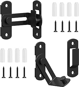 SMARTSTANDARD Barn Door Lock, 90 Degree Barn Door Latch, Matte Black Steel Gate Latch Hardware, Barn Door Locks and Latches for Bedroom, Outdoor Wooden Fence, Pocket Door, Cat Door (Black, 2PCS)