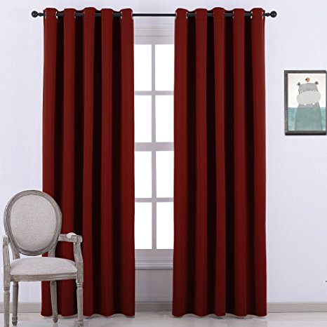 Ponydance Solid Thermal Insulated Eyelet Window Blackout Curtains/Drapes, 66 by 90Inch Each Panel, 2 panels, Red