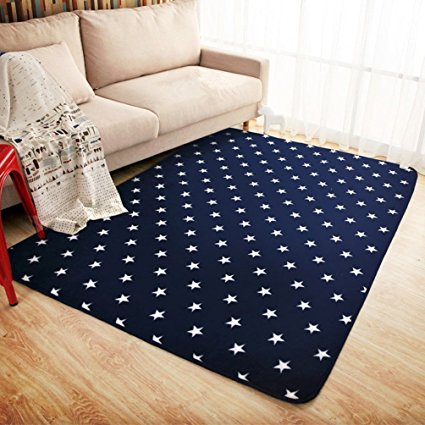 Ustide Navy Blue Modern Carpet Anti-slip Star Design Kids Bedroom Carpet Thicken Baby Crawling Mats Machine Washable Rugs 4.3x6ft