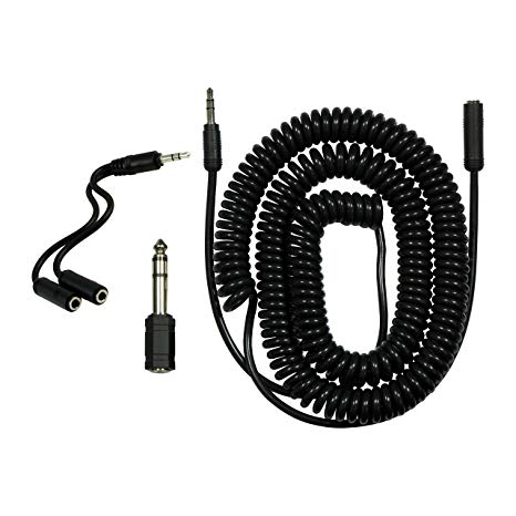 GE Universal Audio Extension Kit, 3.5mm Plugs and Coiled Extension Cable, for use with Headphones, Stereos, Smartphones, Tablets and Sounds Systems, 33612