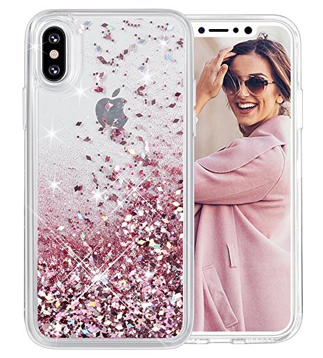 iPhone X Case, Caka iPhone X Glitter Case [Liquid Series] Girls Luxury Fashion Bling Flowing Liquid Floating Sparkle Glitter Cute TPU Bumper Case for iPhone 10 - (Rose Gold)