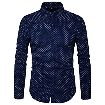 Muse Fath Men’s Printed Dress Shirt-100% Cotton Casual Long Sleeve Shirt-Regular Fit Button Down Point Collar Shirt